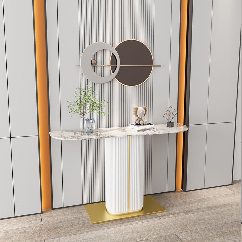 Glam Half Moon Slate Console Table Stain Resistant Pedestal Sofa Console Table