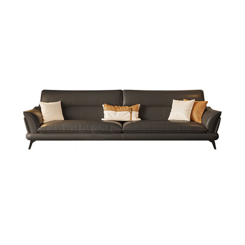 Contemporary Dark Gray Sewn Pillow Back Flared Arm Stationary Sofa