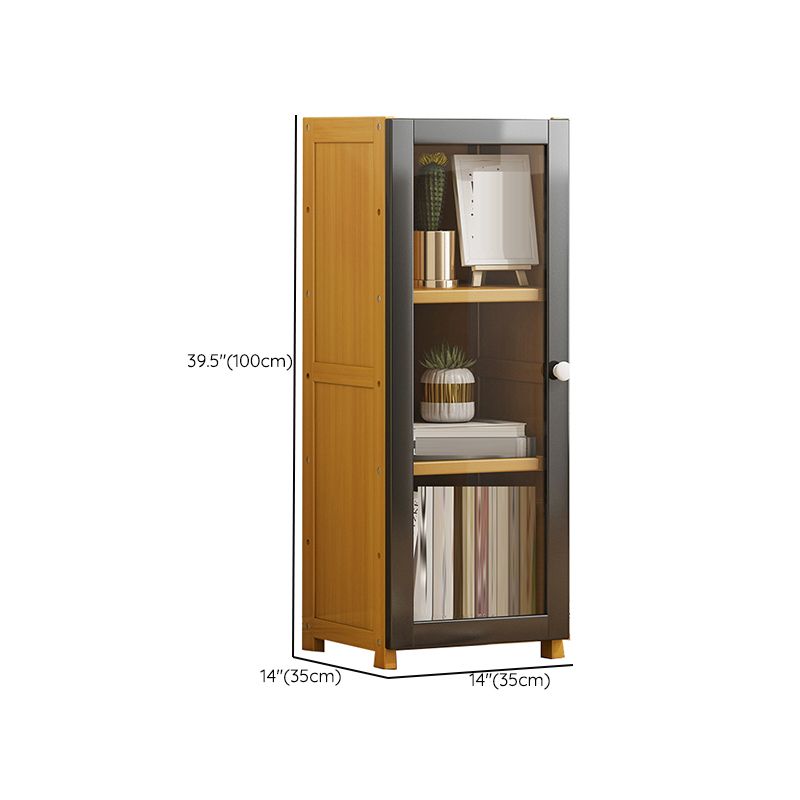 Contemporary Shelf Bookcase Bamboo Bookshelf with Doors for Living Room