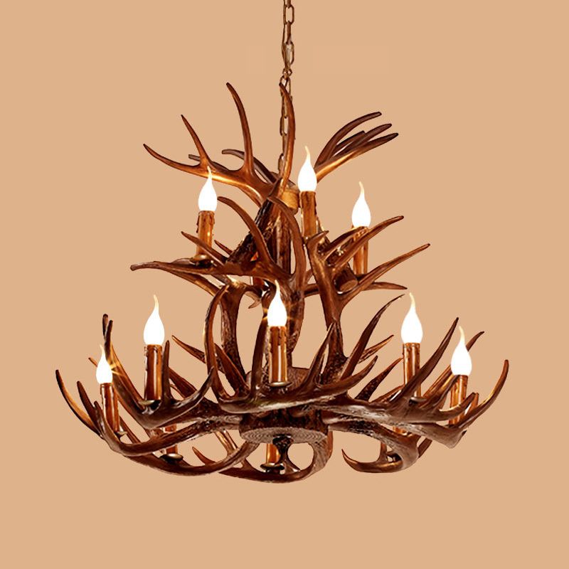 FAUX CHANDELIER CHANDELIER COTTAGE 9/12 CHEAUX RETRAIT PRENDANT PRENDANT PRENDANT en marron