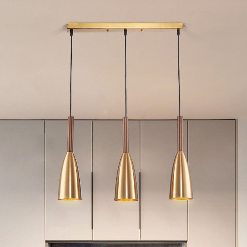 Gold Bullet Cluster hanglamp Moderne stijl 3-Bulb metalen plafondlicht met lineaire luifel