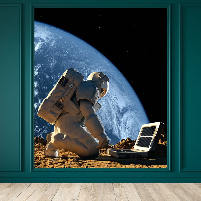 Astronaut and Earth View Mural Wallpaper Fictional Non-Woven Cloth Wall Covering