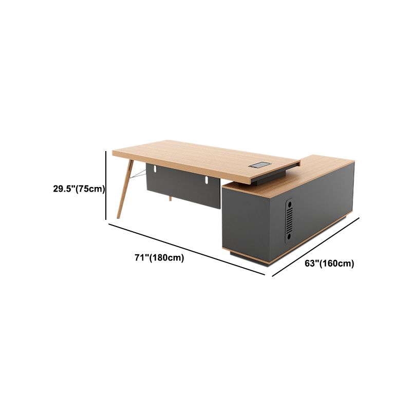 Contemporary Natural Office Desk Pedestal L-Shape Executive Desk for Office