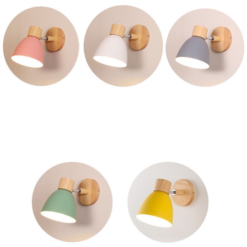 Nordic Style Mini Makaroon Wandlampe Metall Dome Schatten rotatierbar farbenfrohe Leuchten mit hölzernen runden Basis