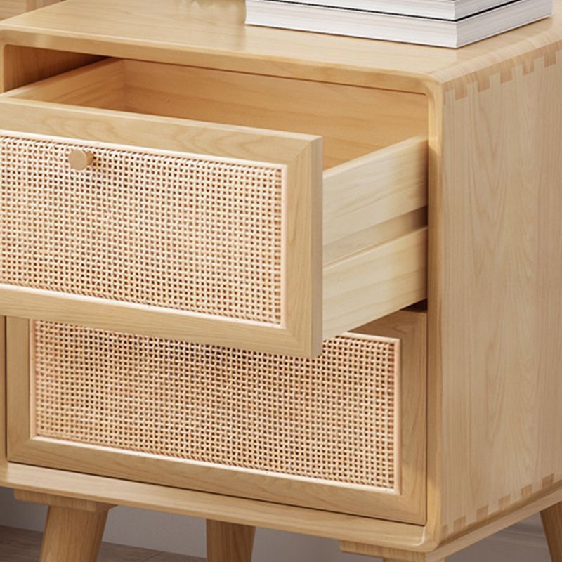 Wicker & Rattan Modern Night Table Solid Wood 2-Drawer Storage 22 Inch H Nightstand