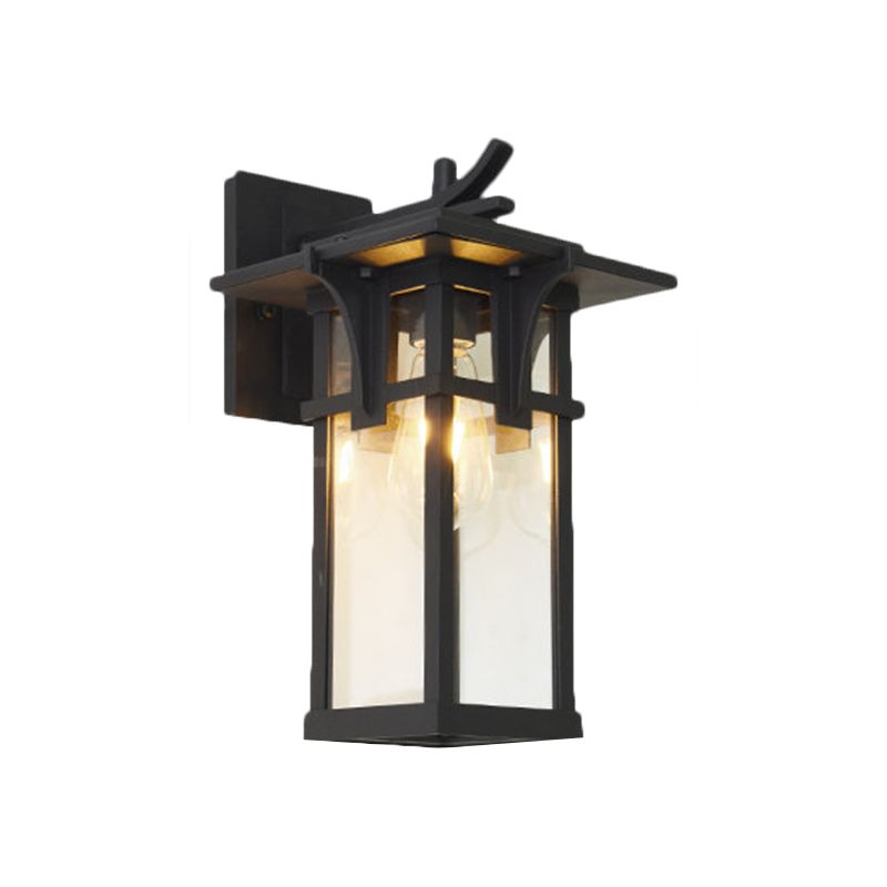 Black/Brass Wall Mount Lighting Industrial Clear/Water Glass 1-Light Outdoor Surface Wall Sconce