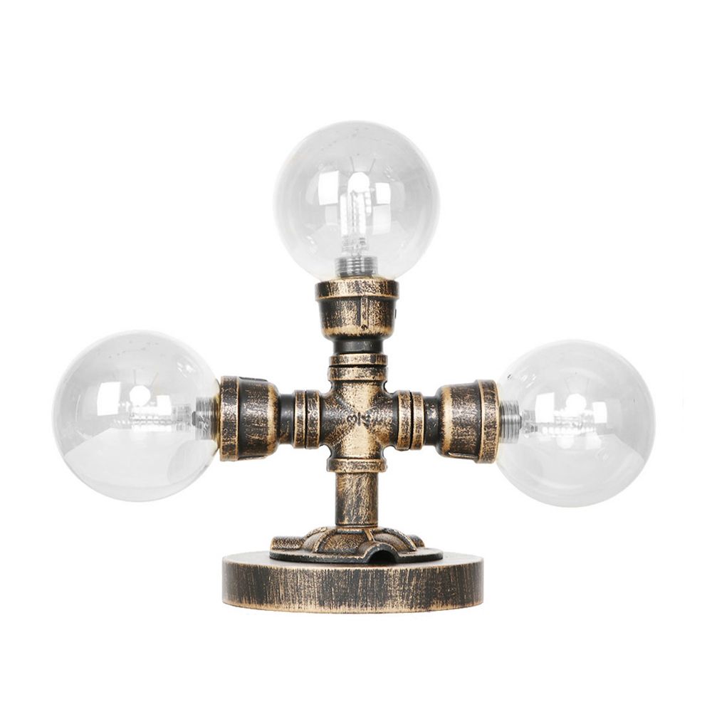 Lampada da scrivania industriale con paralume rotondo Illuminazione da lavoro in vetro trasparente/ambrato a 2/3 lampadine in argento antico/bronzo con base