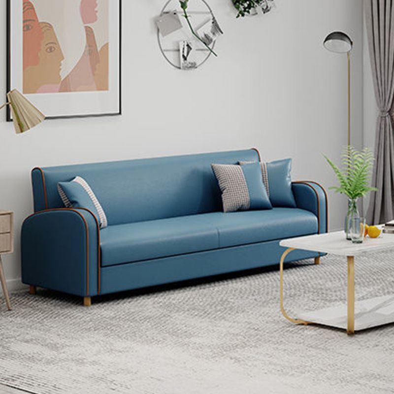 Stain Resistant Faux Leather Sloped Arm Sofa Contemporary Standard Sofa