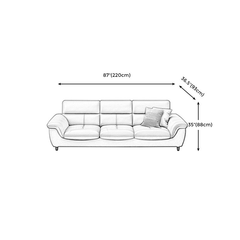 Stationary Stain Resistant Genuine Leather Living Room Flared Arm Sofa