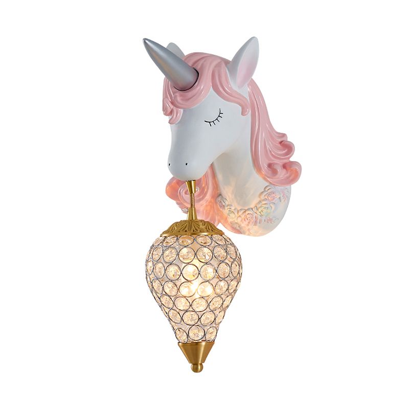 Hollowed out Wall Lamp Nordic Crystal Single Wall Light Fixture with Unicorn Decor