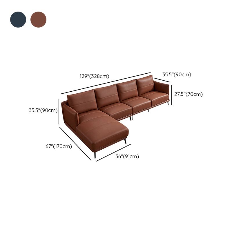 35.43" High Round Arm Sectional Brown/Blue Genuine Leather Sectional