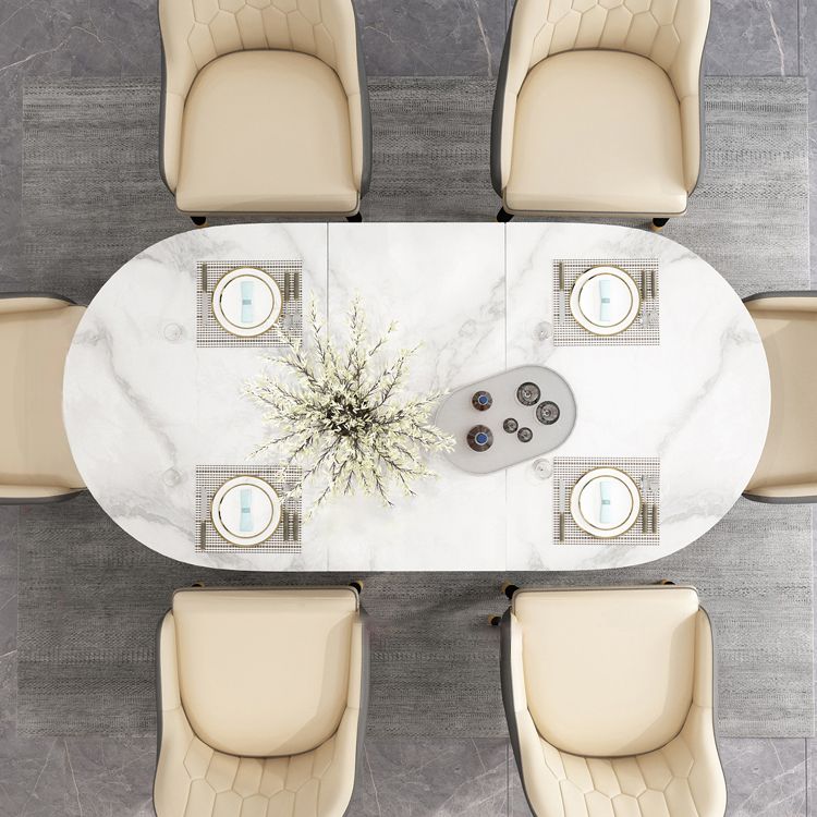 Modern White Dining Table 63" Rectangle Sintered Stone Drop-Leaf Table for Home Use