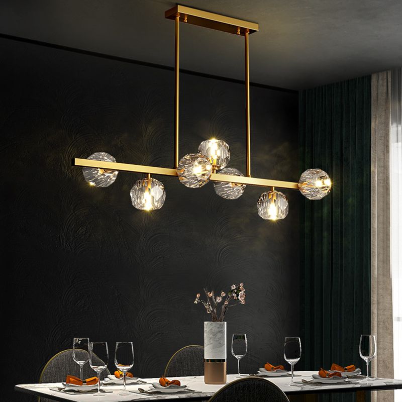 Contemporary Gold Hanging Light Crystal Island Light Fixture with Shade for Dining Table