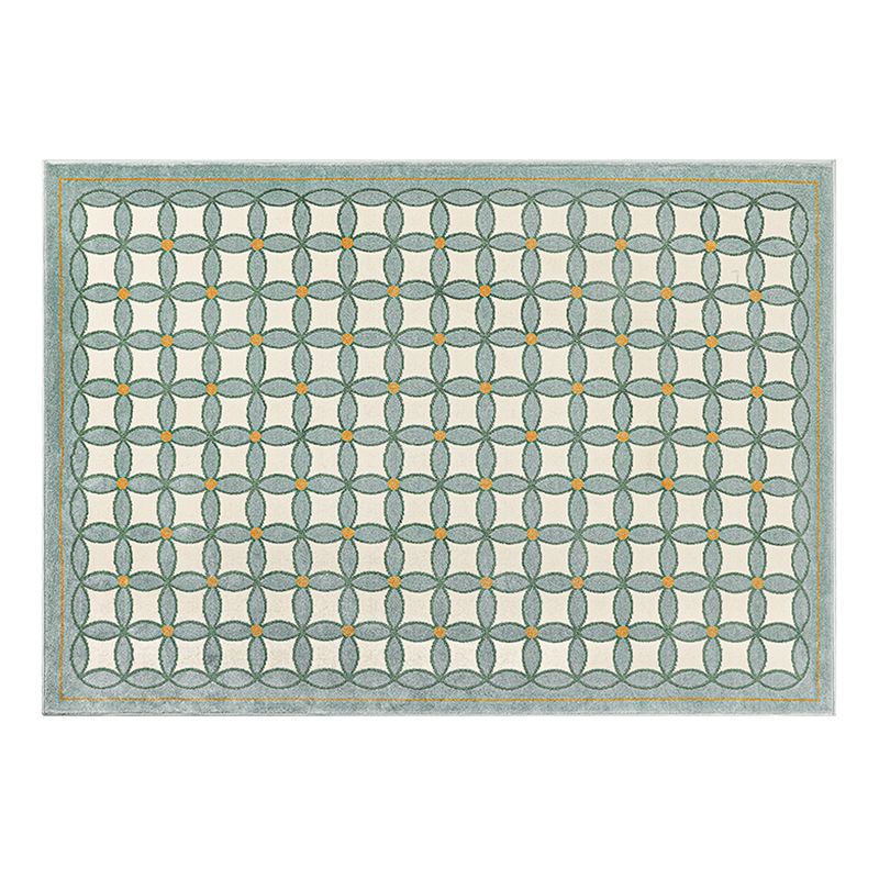 Green Living Room Area Carpet Plaid Pattern Polyester Area Rug Easy Care Washable Rug