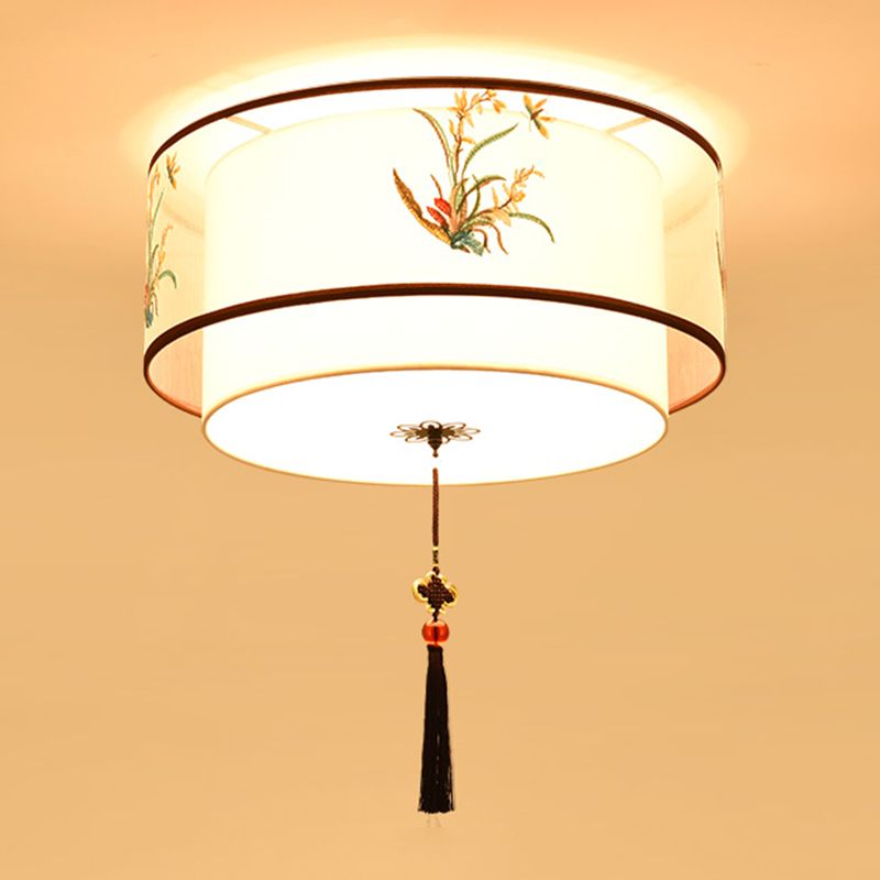 Traditional Style Fabric Ceiling Light Multi Lights Ceiling Mount Light