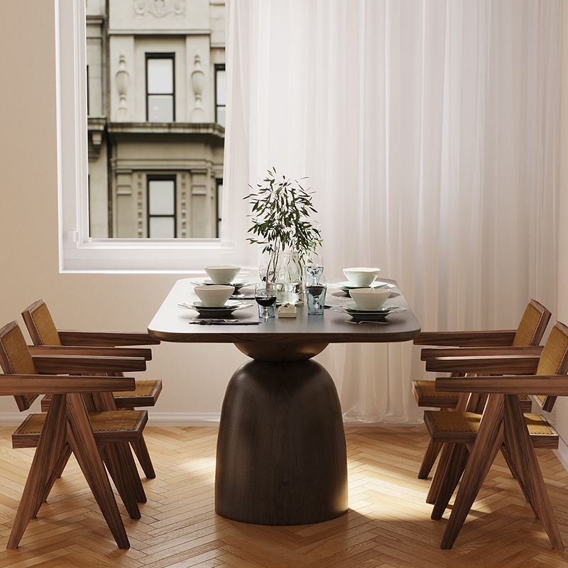 Mesa de comedor de madera maciza en color marrón para mesa moderna de restaurante con base de madera
