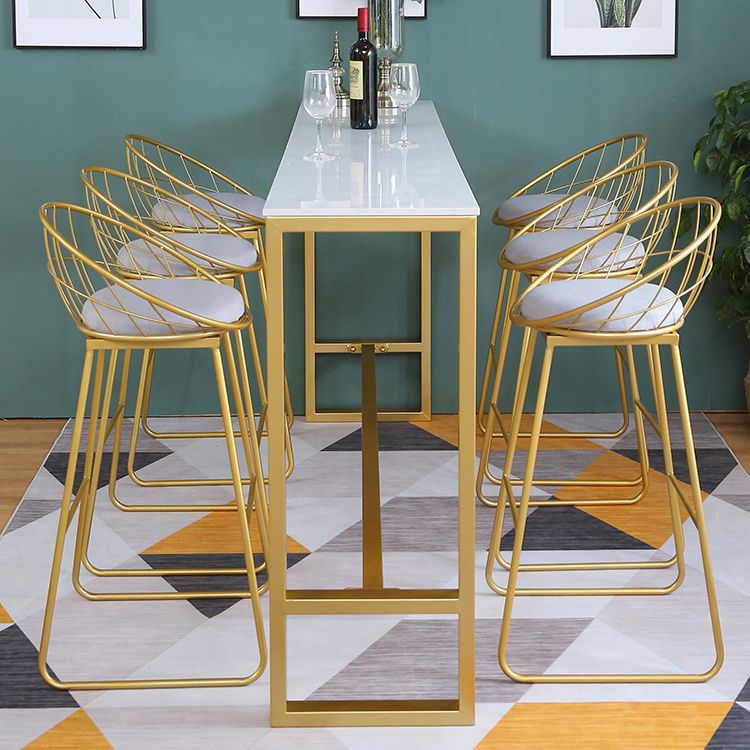 1/4/7 Pieces Glam Iron Bar Table Set Rectangle White Faux Marble Bistro Set with Footrest