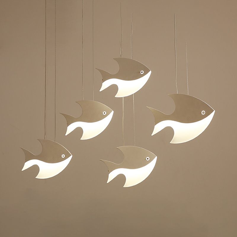 Fish Shaped LED Pendant Light Metallic Minimalist Multiple Hanging Light for Dining Room