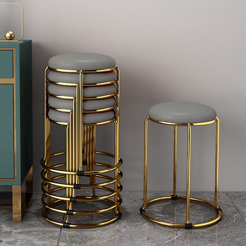 Houndstooth Print Pouf Ottoman Round Linen Stain Resistant Glam Ottoman