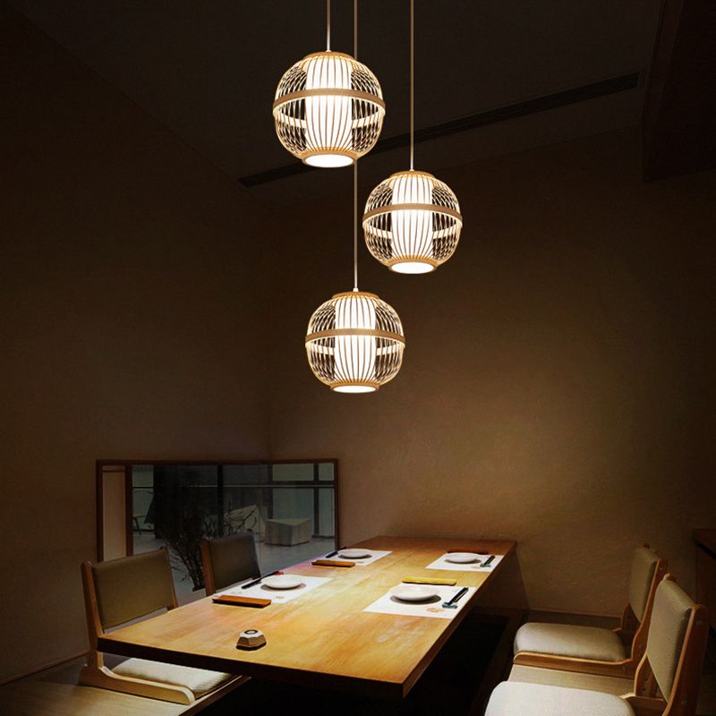 1-Light Bamboo Suspension Pendant Light Japanese Down Mini Pendant for Tea Room