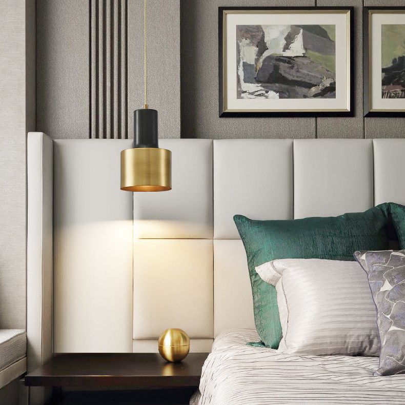 Modern Luxury Single Pendant Light Copper Cylindrical Hanging Lamp for Interior Spaces