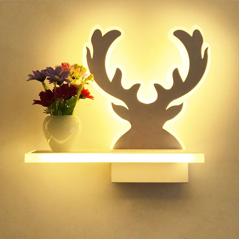 Adult Child Bedroom Wall Light with Shelf Acrylic Contemporary Wall Lamp in White