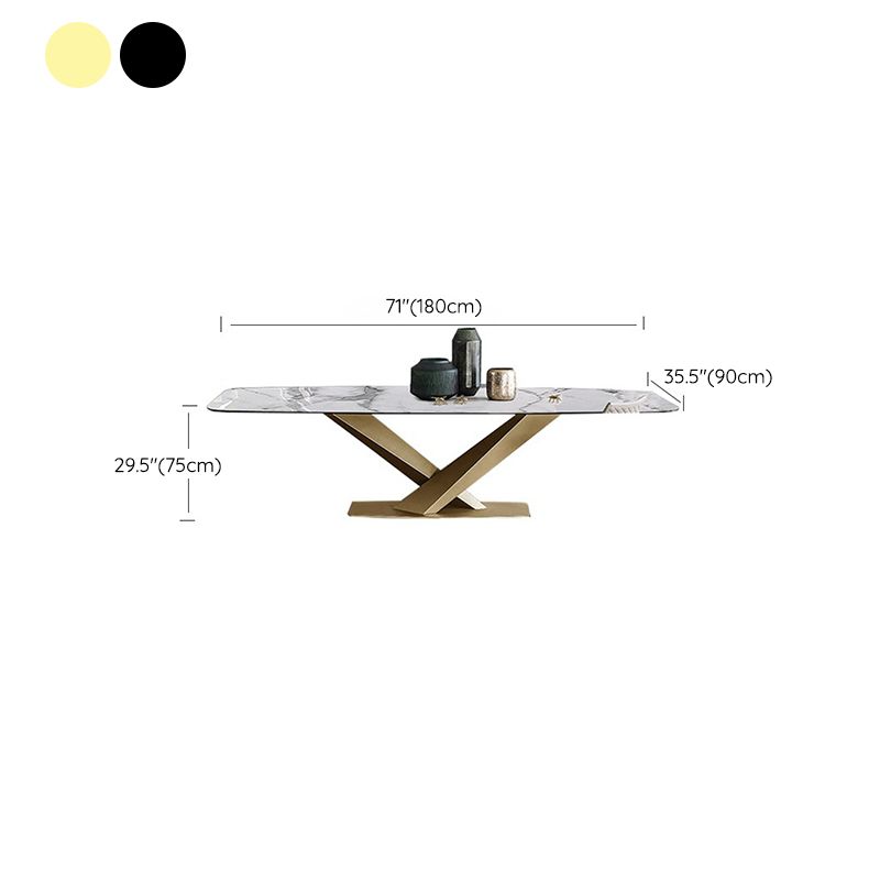 Industrial Sintered Stone Table Dining Rectangle Table with Metal Legs for Kitchen