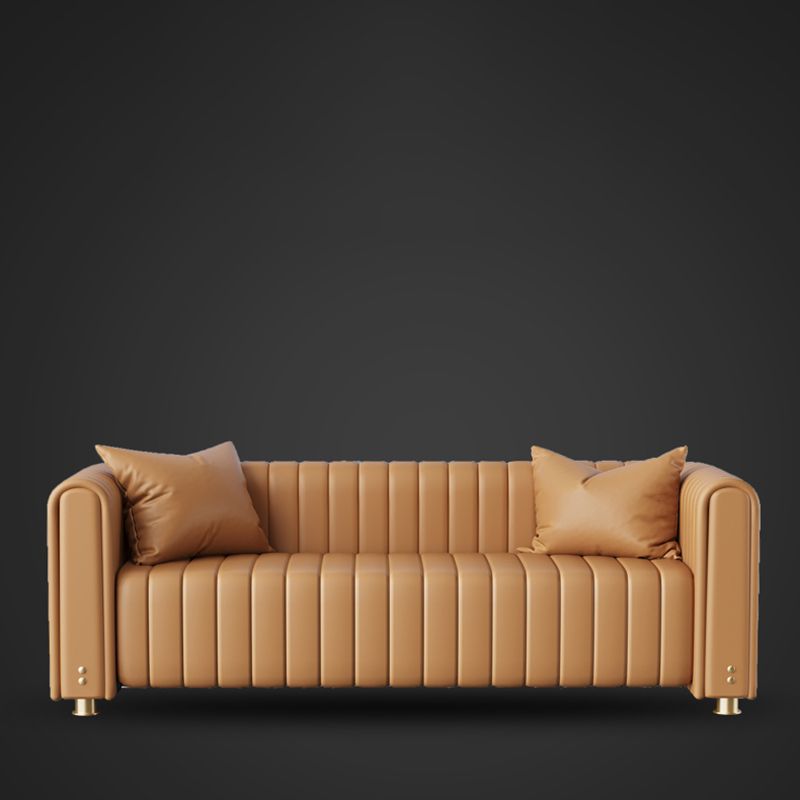 28.74" H Contemporary Faux Leather Tuxedo Arm Sewn Pillow Back Sofa