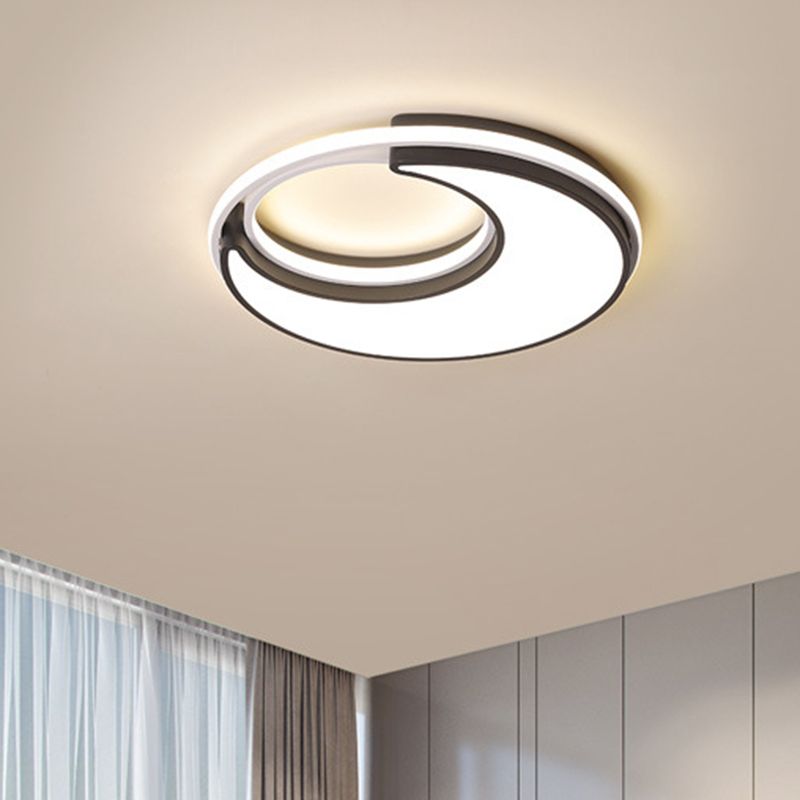 Moon Flush Lighting Fixture Minimalism Acrylic Sleeping Room LED Ceiling Lamp in Black, Warm/White Light