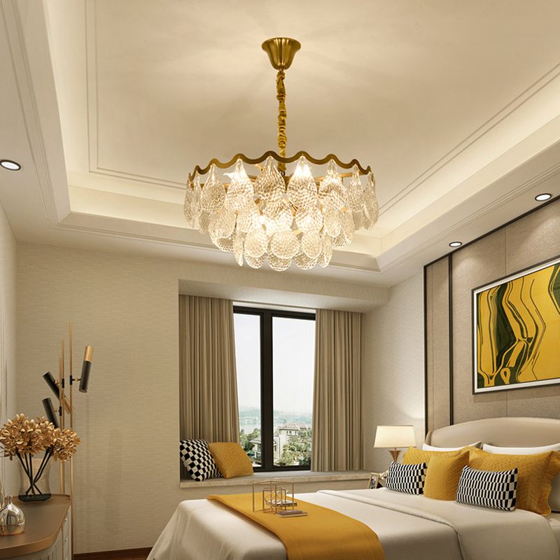 25.5"/31.5" Wide Tiered Chandelier Lighting Nordic Crystal Gold 8/15 Bulbs Hanging Ceiling Light for Living Room