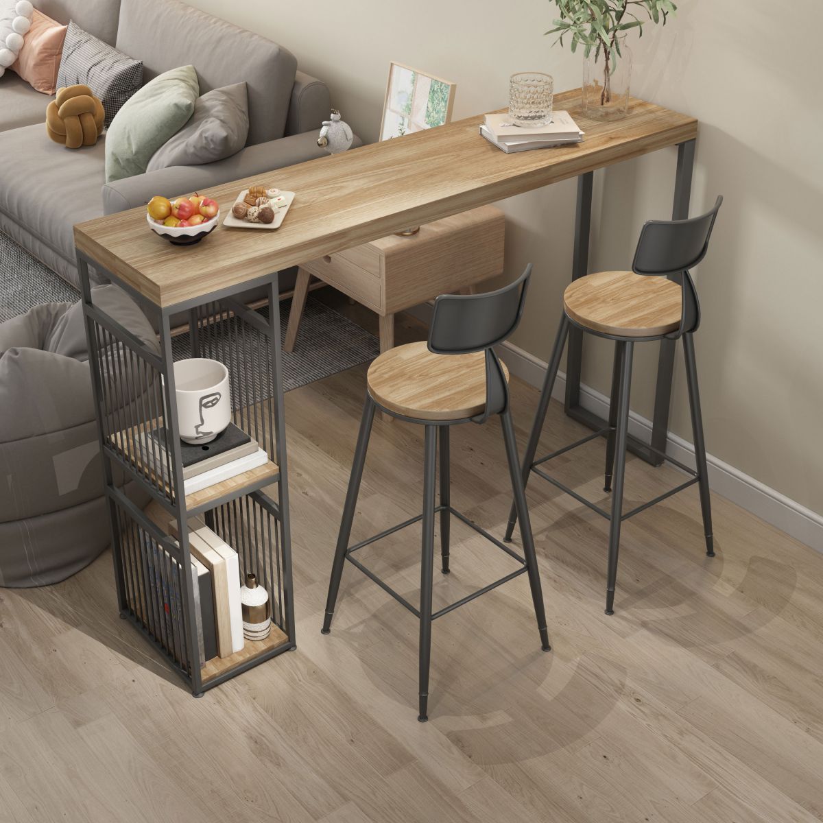 Salon Countre de bois en bois Rectangle stockage table de pub de hauteur de bar naturel du bar naturel