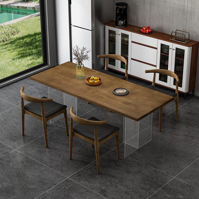 Modern Rectangle Dinette Set 1/4/5 Pieces Brown Pine Wood Dining Table Set