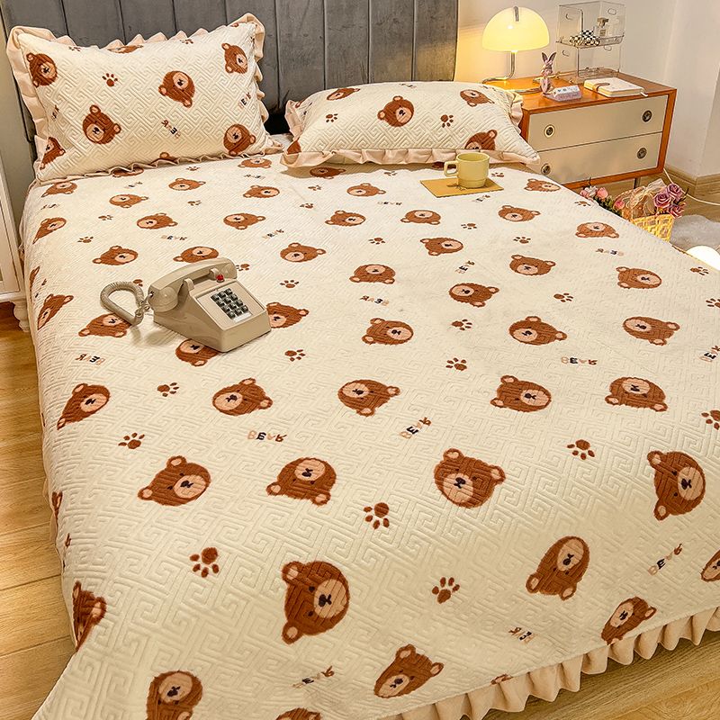 Breathable Bed Sheet Set Cartoon Paint Soft Fade Resistant Flannel Bed Sheet