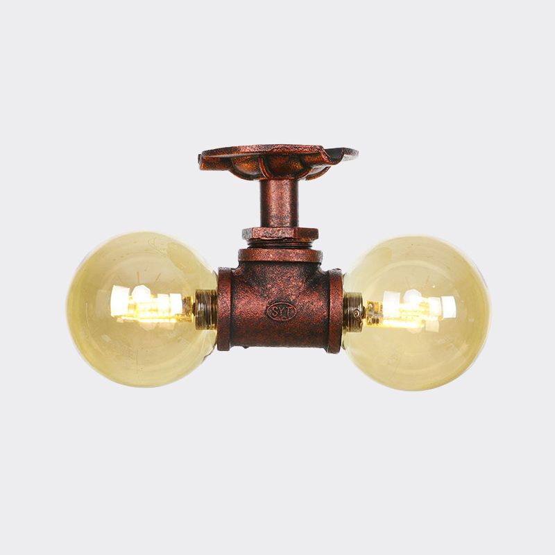 Plafonnier LED en verre ambré et cuivre, boule lumineuse à 2 têtes, luminaire de plafond semi-encastré pour ferme