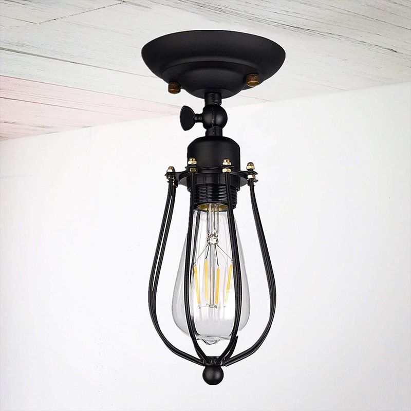 1 Glühbirne einstellbare Wandbeleuchtungsideen Loft -Stil Schlafzimmer Wandlampe mit Birneneisenkäfig in Schwarz