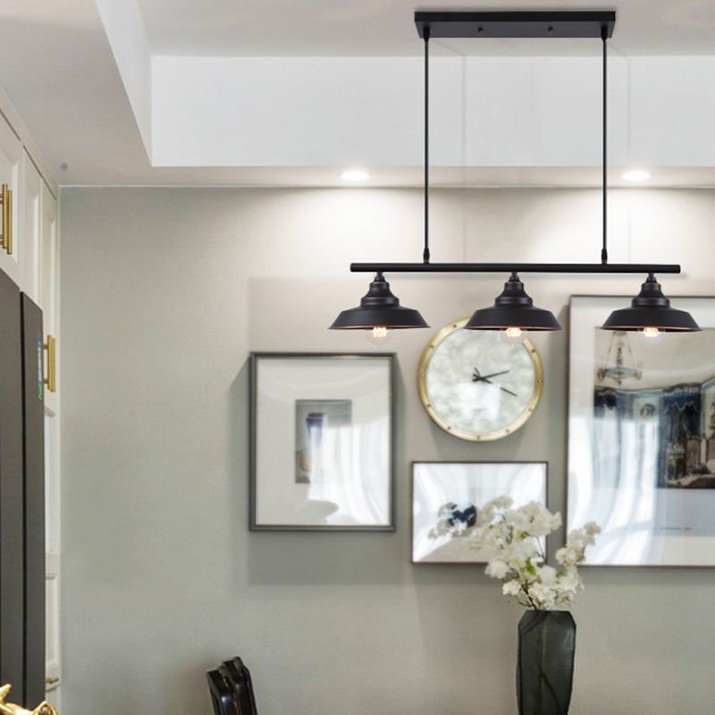 Lid Shaped Bistro Island Lamp Rustic Metal 3-Head Dark Coffee Hanging Ceiling Light