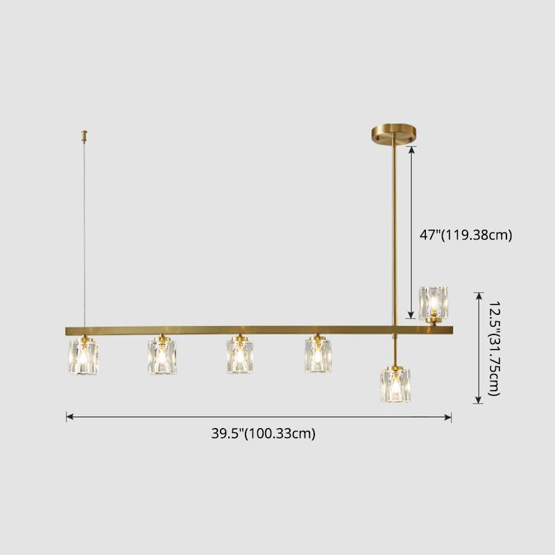 Linear Pendant Lighting Modern Island Lights Crystal Metal 4 Light Island Ceiling Light in Gold