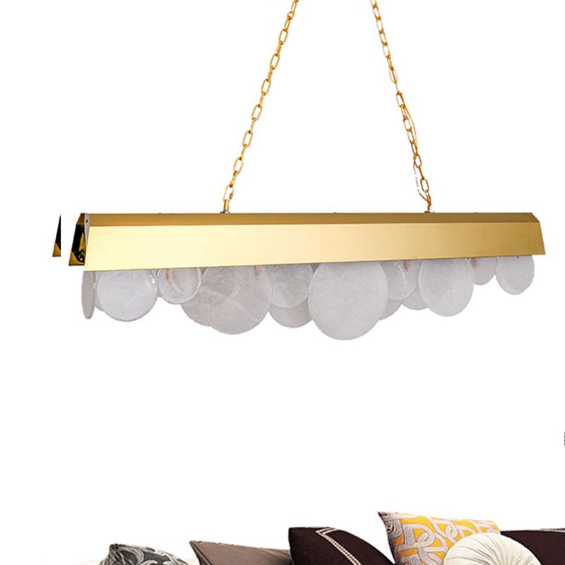 Linear LED Chandelier Light Fixture Contemporary Metal Gold Drop Pendant with Glass Sheet for Dining Room