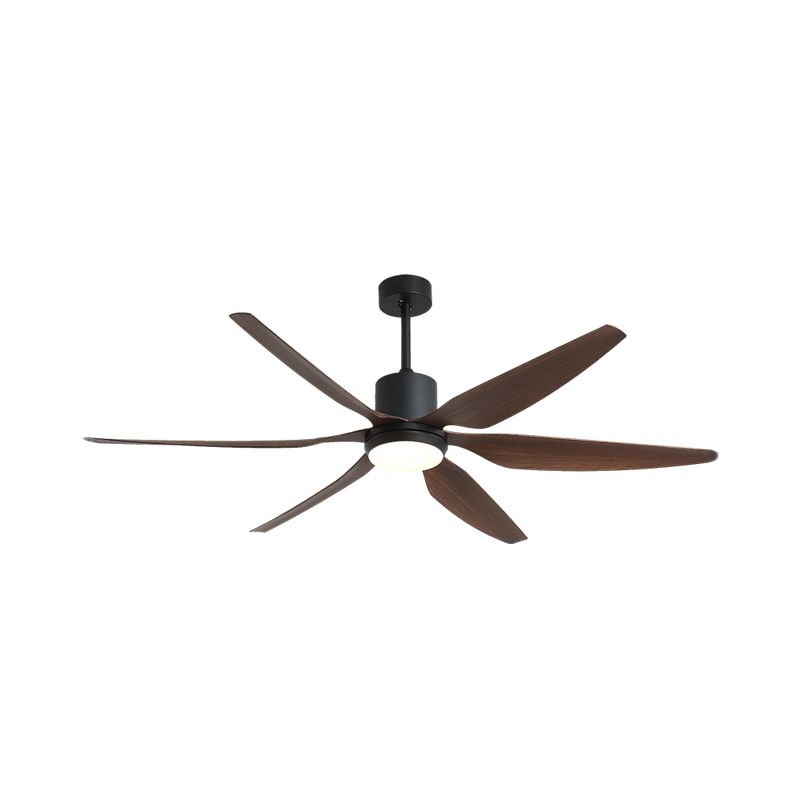 55.5" W LED Semi Flush Lighting Traditional Cylinder Metal Hanging Fan Lamp in Black with 6 Brown Wooden Vanes