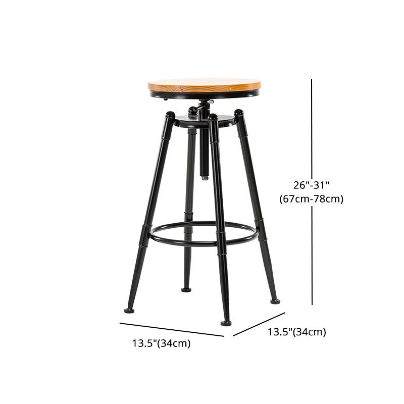 Coffee Shop Footrest Bar Stool Wood Counter-height Stool with Iron Legs