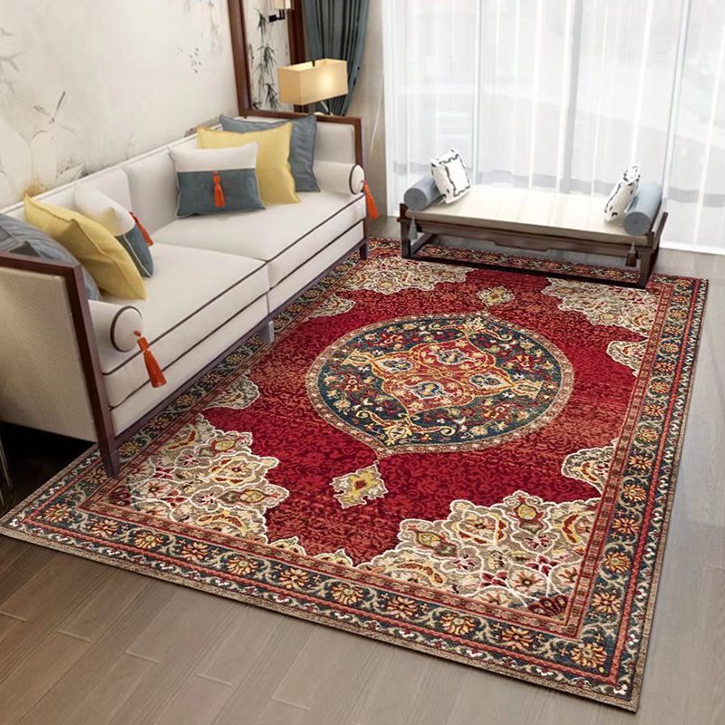 Multicolored Indoor Rug Traditional Flower Print Carpet Stain Resistant Carpet for Living Room