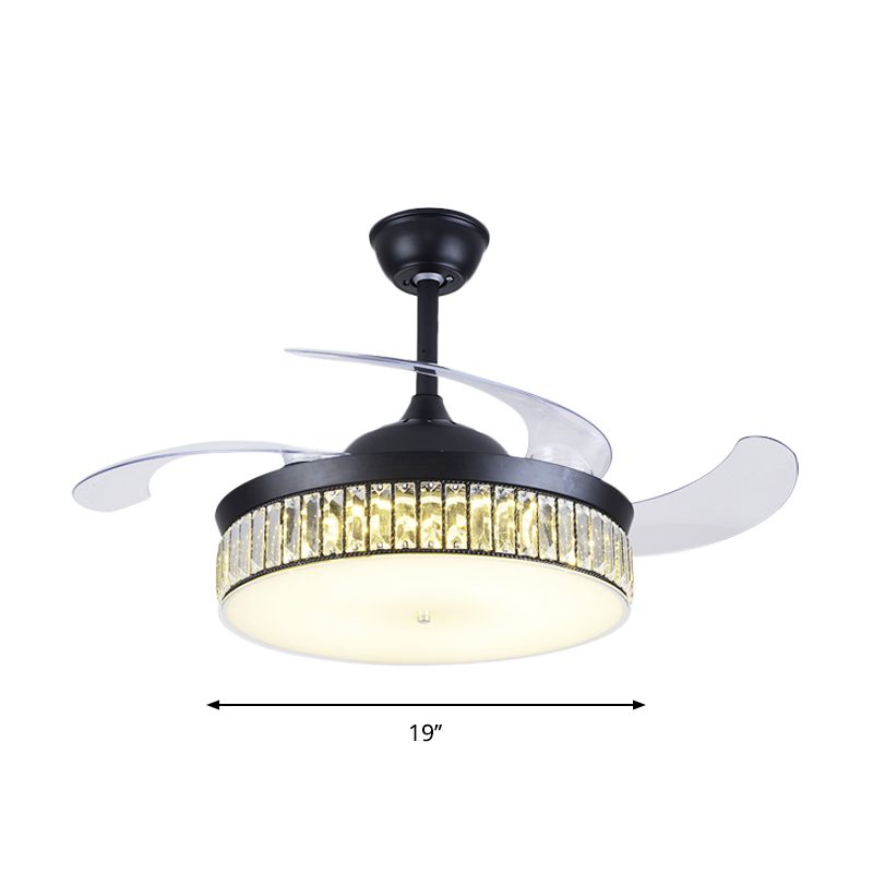 4-Blade-Drum Semi Flush Mount Light Contemporary CRYN CRISTAL 19 "Breite LED LED Black Hanging Lüfterlampe