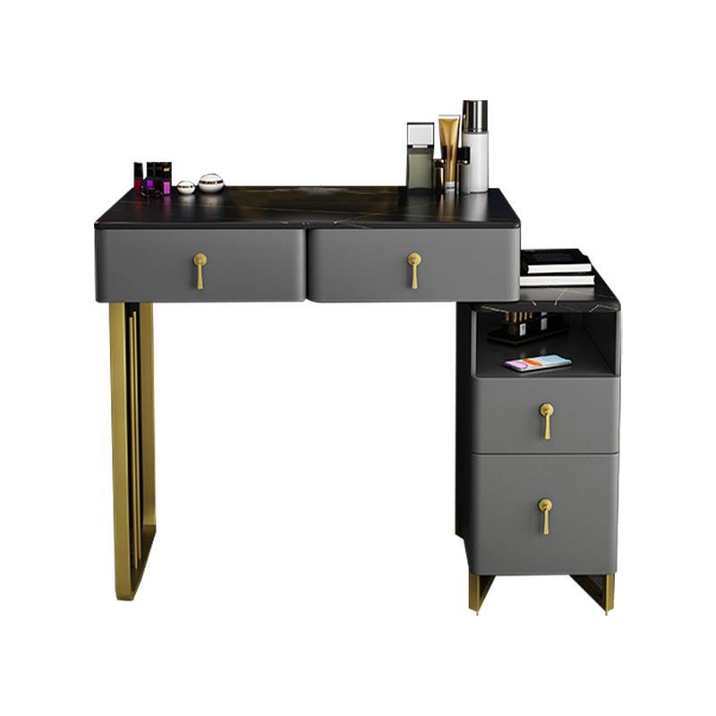 Glam Dressing Table Genuine Leather Vanity Table with 4 Storage Drawers
