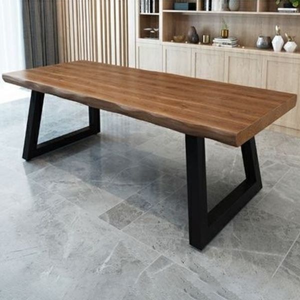 Industrial Rectangle Solid Wood Standard Height Double Pedestal Dining Table