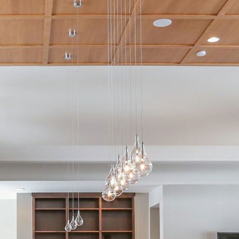 Water-Drop LED Pendant Lamp Minimalism Clear Glass Snack Bar Ceiling L
