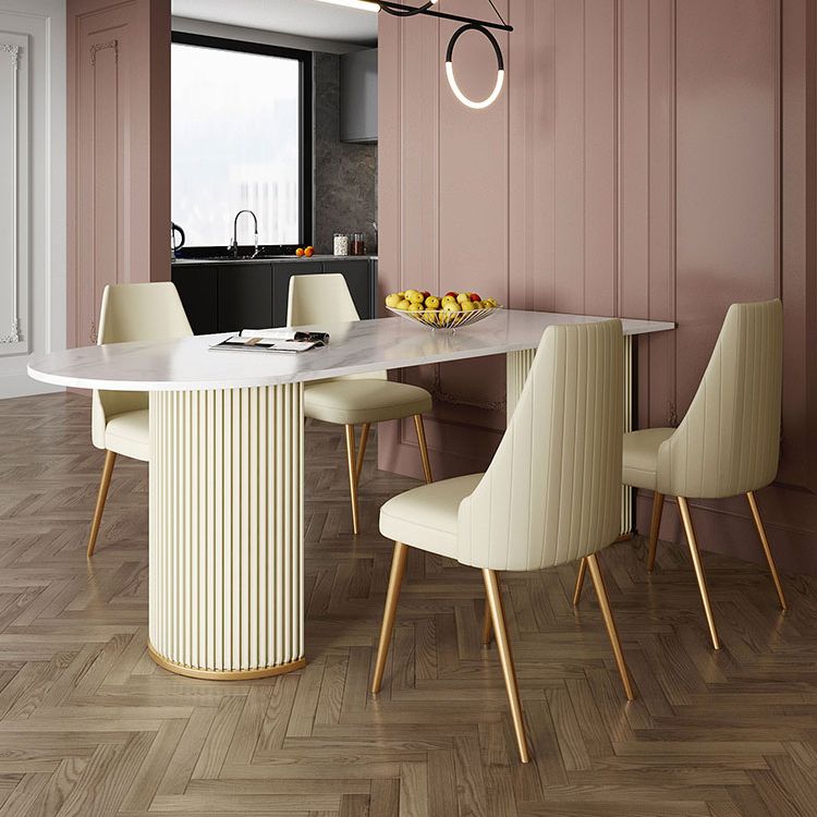 Free Form Dining Table Sintered Stone Table Luxury Style with Double Pedestal