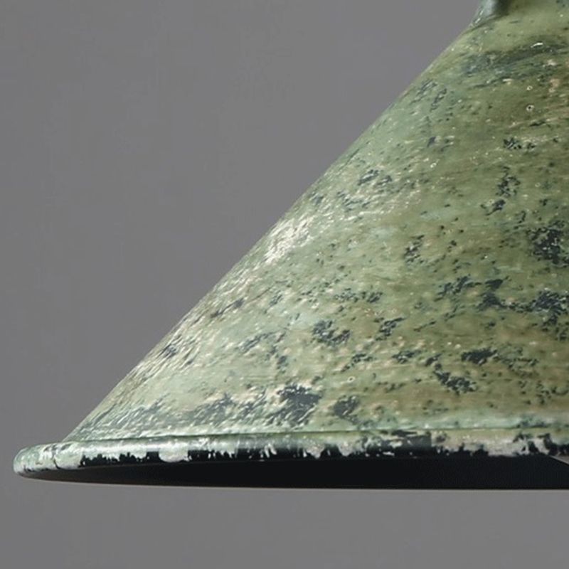 Industrial Wrought Iron Pendant Light 1 Light Metal Railroad Shade Lighting Fixture in Aged Rusty Finish