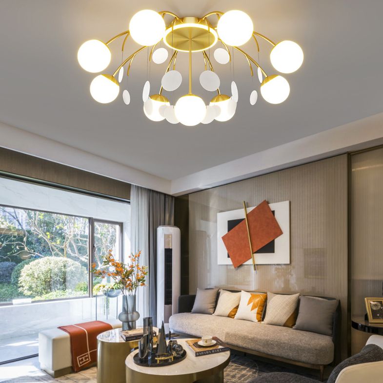 Modern Style Globe Semi Flush Mounted Ceiling Light Sputnik LED Ceiling Light with White Glass Shade