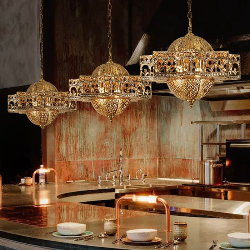 Metallic Hollow -out Pendelleuchte Vintage 8 Lampenrestaurant -Federung Leuchte in Bronze
