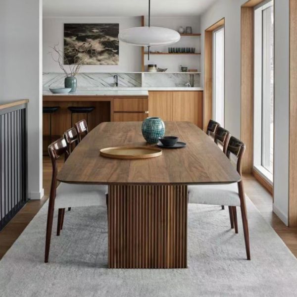 Pine Solid Wood Dining Site Table Modern Rectangle Double Pedestal Dining Table